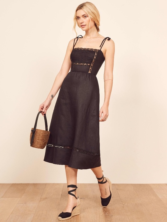 Reformation Dresses & Skirts - NWT Reformation Wyoming Linen Dress Black Midi 8